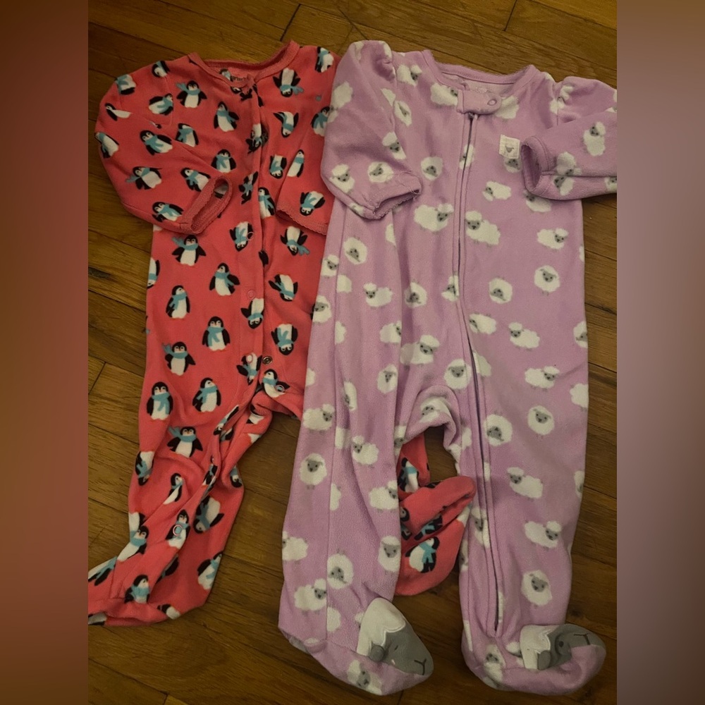 Carter's Pink and Purple Footies with Penguins and Sheep